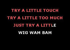 TRY A LITTLE TOUCH
TRY A LITTLE TOO MUCH
JUST TRY A LITTLE
WIG WAM BAM