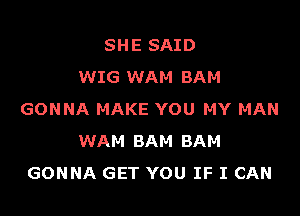 SHE SAID
WIG WAM BAM

GONNA MAKE YOU MY MAN
WAM BAM BAM
GONNA GET YOU IF I CAN