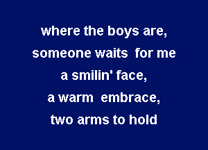 where the boys are,

someone waits for me
a smilin' face,
awarm embrace,
two arms to hold