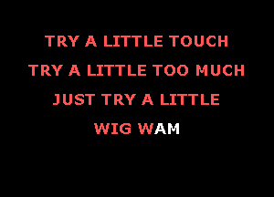TRY A LITTLE TOUCH
TRY A LITTLE TOO MUCH
JUST TRY A LITTLE
WIG WAM