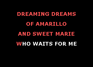 DREAMING DREAMS
OF AMARILLO

AND SWEET MARIE
WHO WAITS FOR ME