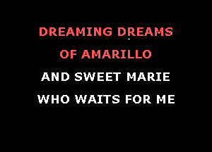 DREAMING DREAMS
OF AMARILLO

AND SWEET MARIE
WHO WAITS FOR ME