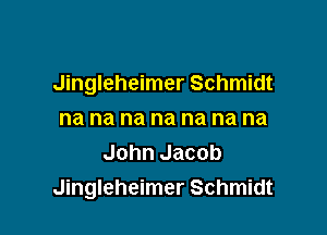 Jingleheimer Schmidt

na na na na na na na
John Jacob
Jingleheimer Schmidt