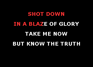 SHOT DOWN
IN A BLAZE OF GLORY

TAKE ME NOW
BUT KNOW THE TRUTH