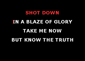 SHOT DOWN
IN A BLAZE OF GLORY

TAKE ME NOW
BUT KNOW THE TRUTH