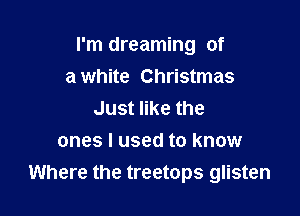 I'm dreaming of

a white Christmas
Just like the
ones I used to know
Where the treetops glisten