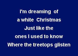 I'm dreaming of

a white Christmas
Just like the
ones I used to know
Where the treetops glisten