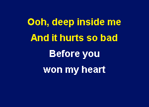 Ooh, deep inside me
And it hurts so bad

Before you

won my heart