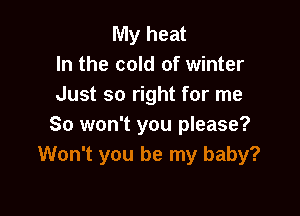 My heat
In the cold of winter
Just so right for me

So won't you please?
Won't you be my baby?