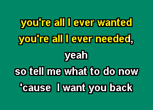 you're all I ever wanted

you're all I ever needed,

yeah
so tell me what to do now
'cause lwant you back