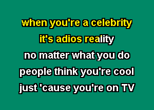 when you're a celebrity
it's adios reality

no matter what you do
people think you're cool
just 'cause you're on TV