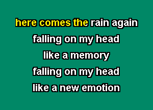 here comes the rain again
falling on my head

like a memory
falling on my head

like a new emotion