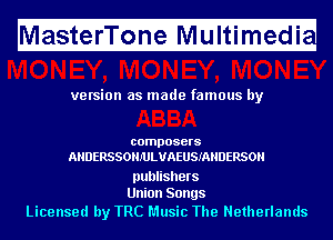 Ma fitfefri'l'ii fnfeMIf ltimugedi

ve rsion as made famous by

composers
AHDERSSOHJ'ULUAEUSIAHDERSOH

publishers
Union Songs

Licensed by TRC Music The Netherlands