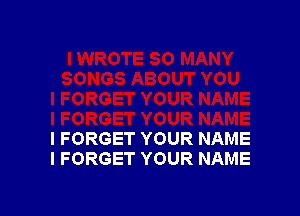 I FORGET YOUR NAME
I FORGET YOUR NAME