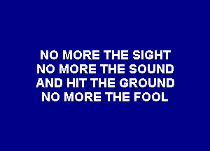 NO MORE THE SIGHT
NO MORE THE SOUND

AND HIT THE GROUND
NO MORE THE FOOL