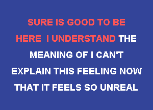 SURE IS GOOD TO BE
HERE I UNDERSTAND THE
MEANING OF I CAN'T
EXPLAIN THIS FEELING NOW
THAT IT FEELS SO UNREAL