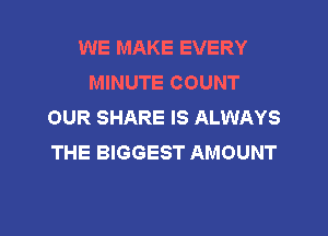 WE MAKE EVERY
MINUTE COUNT
OUR SHARE IS ALWAYS
THE BIGGEST AMOUNT

g