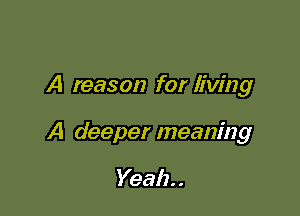 A reason for living

A deeper meaning

Yeah. .