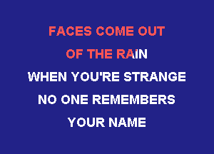 FACES COME OUT
OF THE RAIN
WHENYOURESNMNGE
NOONEREMEMBERS

YOUR NAME I