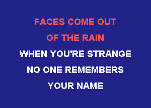 FACES COME OUT
OF THE RAIN
WHENYOURESNMNGE
NOONEREMEMBERS

YOUR NAME I