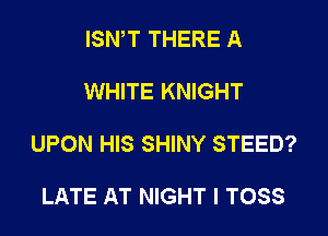 ISN,T THERE A

WHITE KNIGHT

UPON HIS SHINY STEED?

LATE AT NIGHT I TOSS