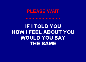 IF I TOLD YOU

HOW I FEEL ABOUT YOU
WOULD YOU SAY
THE SAME