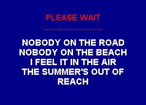 NOBODY ON THE ROAD
NOBODY ON THE BEACH
I FEEL IT IN THE AIR
THE SUMMER'S OUT OF
REACH