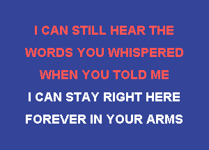 I CAN STILL HEAR THE
WORDS YOU WHISPERED
WHEN YOU TOLD ME
I CAN STAY RIGHT HERE
FOREVER IN YOUR ARMS