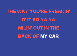 THE WAY YOU'RE FREAKIN'
IT IT SO YA YA
WILIN' OUT IN THE

BACK OF MY CAR