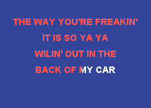 THE WAY YOU'RE FREAKIN'
IT IS SO YA YA
WILIN' OUT IN THE

BACK OF MY CAR