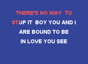 THERE'S NO WAY TO
STOP IT BOY YOU AND I
ARE BOUND TO BE

IN LOVE YOU SEE