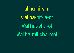 al ha-ni-sim
v'al ha-nif-la-ot
v'al hat-shu-ot

v'al ha-miI-cha-mot