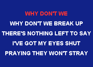 WHY DON'T WE BREAK UP
THERE'S NOTHING LEFT TO SAY
I'VE GOT MY EYES SHUT
PRAYING THEY WON'T STRAY