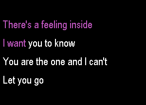 There's a feeling inside

I want you to know
You are the one and I can't

Let you go