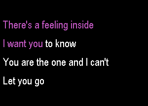 There's a feeling inside

I want you to know
You are the one and I can't

Let you go