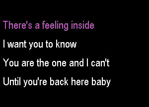 There's a feeling inside
I want you to know

You are the one and I can't

Until you're back here baby