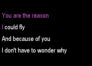 You are the reason
I could fly

And because of you

I don't have to wonder why