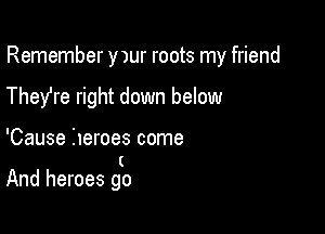 Remember y)ur roots my friend

They're right down below

'Cause heroes come

(
And heroes go