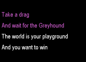 Take a drag
And wait for the Greyhound

The world is your playground

And you want to win