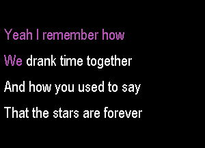 Yeah I remember how

We drank time together

And how you used to say

That the stars are forever