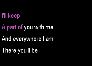 Hlkeep

A part of you with me

And everywhere I am
There you'll be