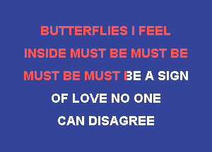 BUTTERFLIES I FEEL
INSIDE MUST BE MUST BE
MUST BE MUST BE A SIGN

OF LOVE NO ONE
CAN DISAGREE