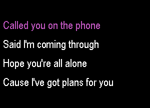 Called you on the phone

Said I'm coming through
Hope you're all alone

Cause I've got plans for you