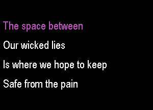 The space between

Our wicked lies

ls where we hope to keep

Safe from the pain