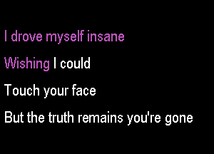 I drove myself insane
Wishing I could

Touch your face

But the truth remains you're gone