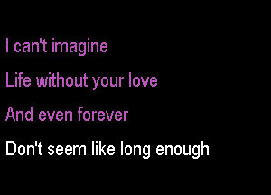 I can't imagine
Life without your love

And even forever

Don't seem like long enough