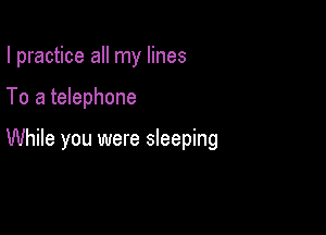 I practice all my lines

To a telephone

While you were sleeping