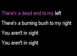 There's a dead end to my left
There's a burning bush to my right

You aren't in sight

You aren't in sight