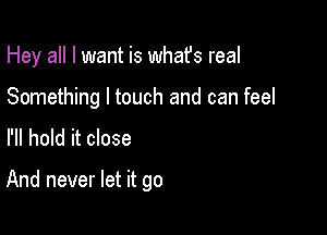 Hey all I want is whafs real

Something I touch and can feel
I'll hold it close

And never let it go