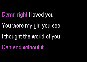 Damn right I loved you

You were my girl you see

lthought the world of you

Can end without it